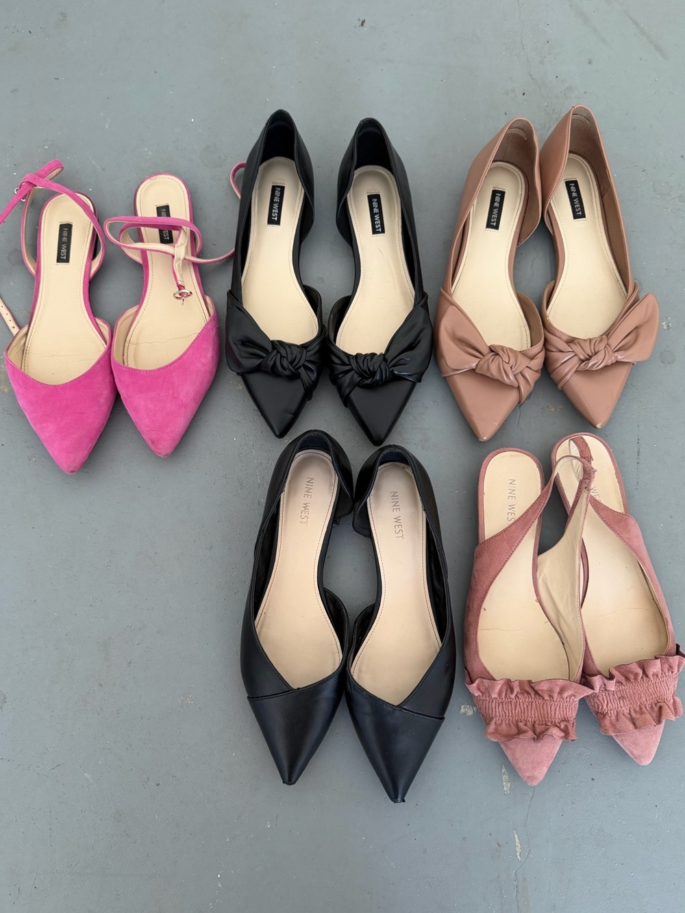 Nine West Women's Mixed Color Pointed Toe Flats BUNDLE size 9.5